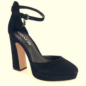 COACH CHRYSTIE SUEDE CLOSED TOE ANKLE STRAP PUMP